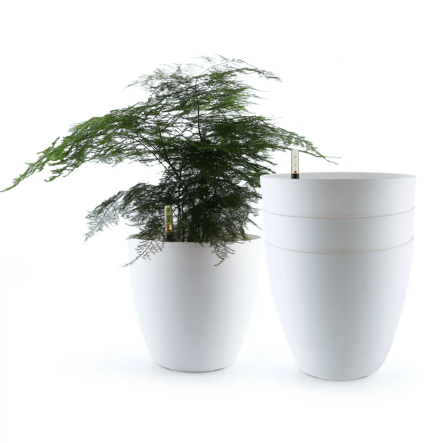

11" Plastic Self Watering Planter with Water Level Indicator White Set of 4, Modern Decorative Planter Pot for All House Plants