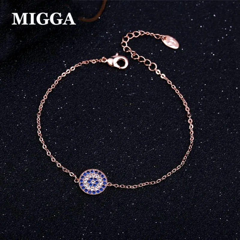 MIGGA розовый золотистый цвет, Круглый турецкий синий Злой Глаз кубического циркония браслет Модные женские ювелирные изделия