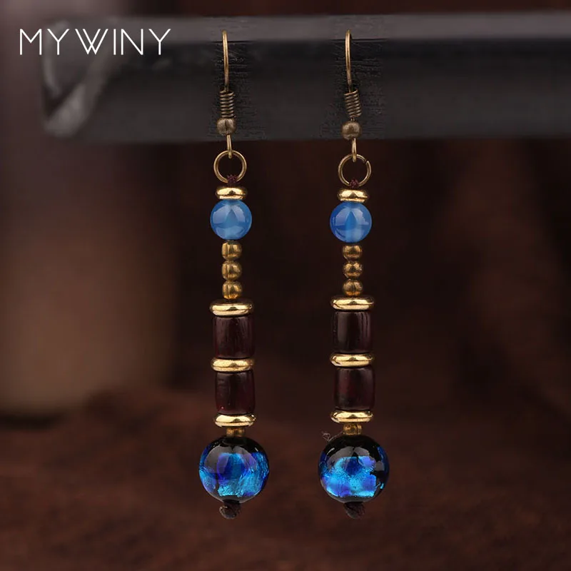 star handmade glass glazed wood ethnic earrings,nature stones vintage dangle earrings ,New Original jewelry exotic earrings,