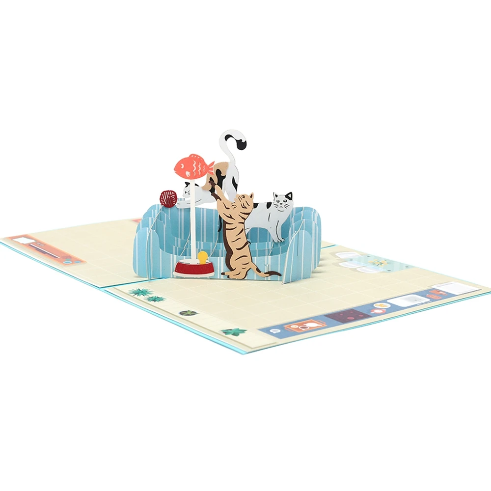  Paper Spiritz Birthday Greeting Gifts Cards 3D Cute Cat Pop Up Laser Cut Postcards Wedding Invitati - 32962083707