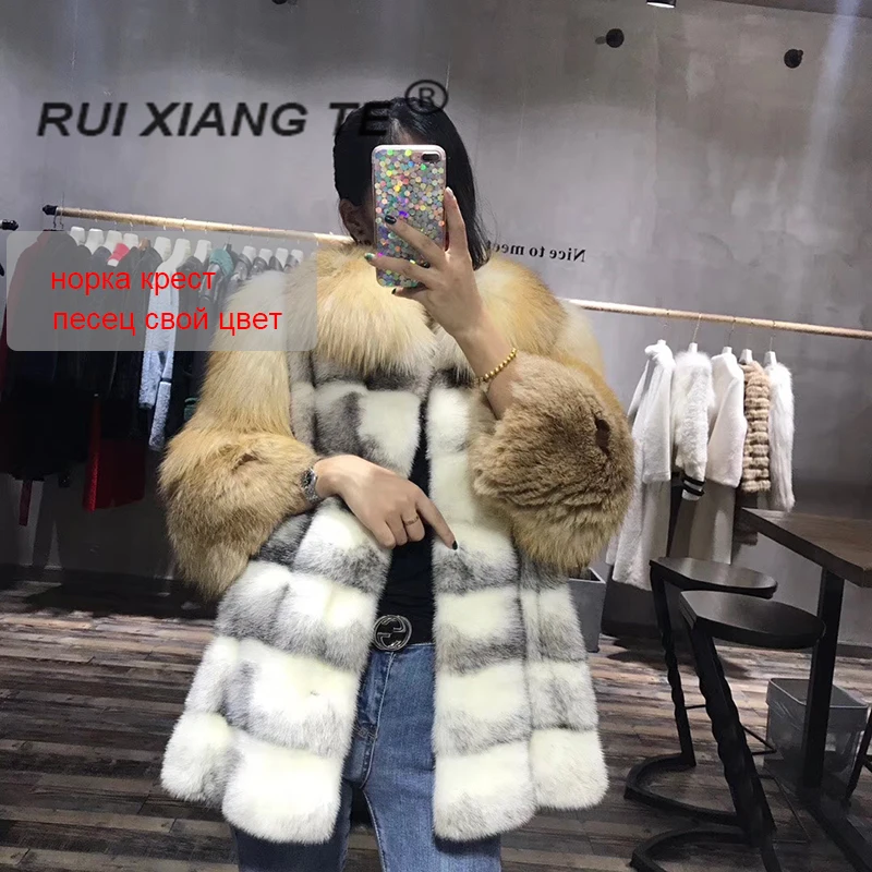 

free shipping women real fur coat high quality fur coat mink coat vest fox real color coat mink with fox fur multiply luxury fur