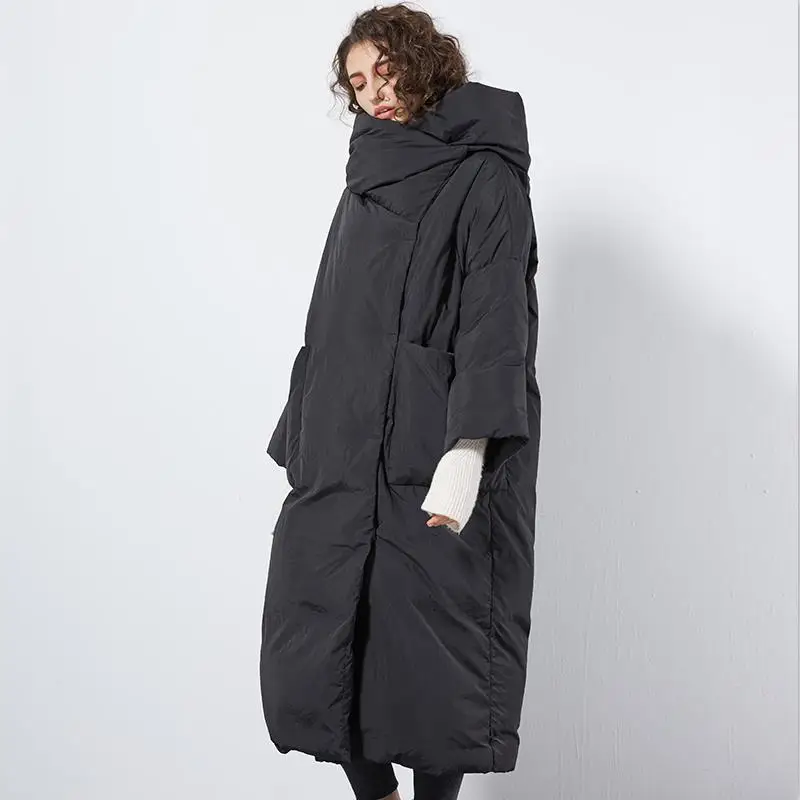 JOJX удлиненная куртка женская зимняя свободная Модная парка с капюшоном стеганая уличная куртка элегантное однотонное однобортное пальто - Цвет: Черный