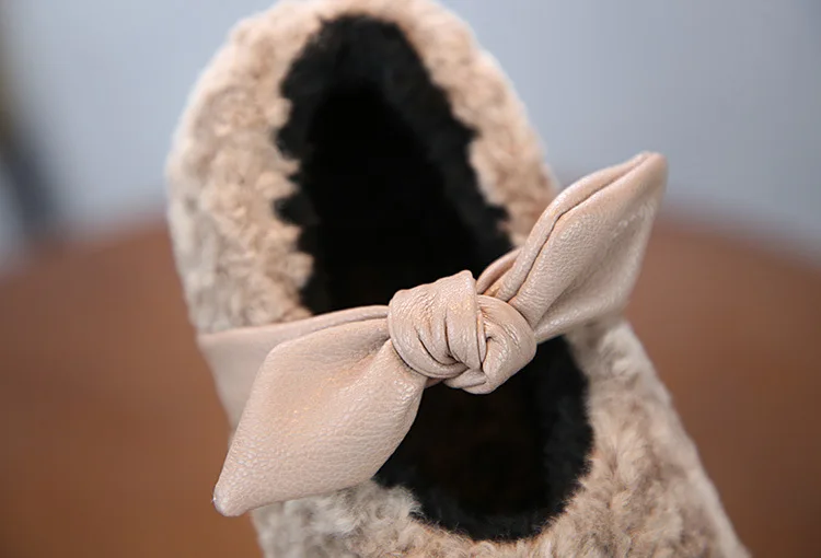 Зимние girls'cotton обувь шерстяное платье принцессы с бантом; сапоги для маленьких девочек детская с овечьей шерстью