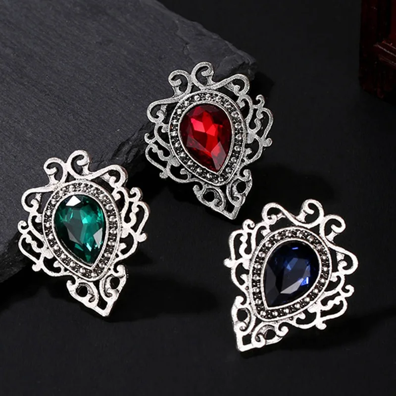

Retro 3 Color Gem Brooch Lace Hollow Out Drop Simple Rhinestone Brooch Women Accessories Flower Pins Jewelry