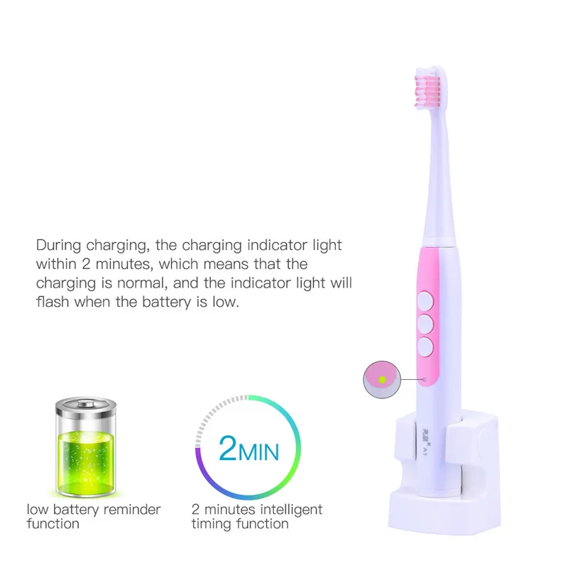 LANSUNG Беспроводная зарядка Ультразвуковая электрическая зубная щетка Водонепроницаемая автоматическая зубная щетка-Массажер зубная щетка es 2 минут таймер
