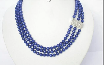 

Genuine 6mm 16" 3row nature round lapis lazuli necklace j3941>Factory Wholesale price Women Giftword Jewelry