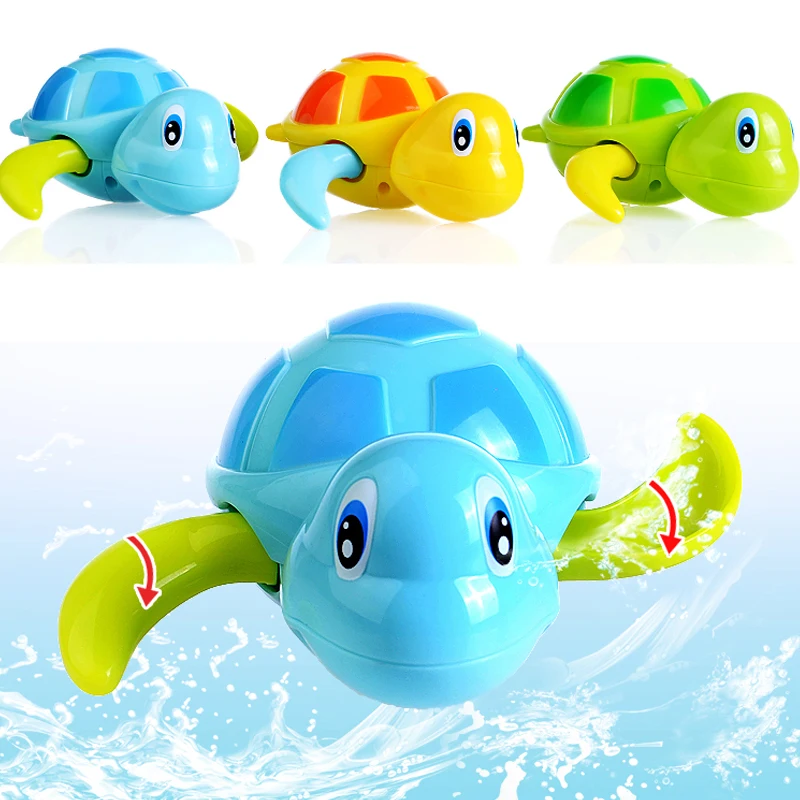 Essentiel couleur aléatoire nouveau-né bébés nager tortue chaîne enroulée petit animal bébé enfants jouet de bain jouets classiques