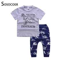 SOSOCOER Комплекты для мальчиков для маленьких мальчиков летняя одежда детская одежда комплект одежды для мальчиков для маленьких мальчиков Наряд динозавр футболка брюки комплект из 2 предметов