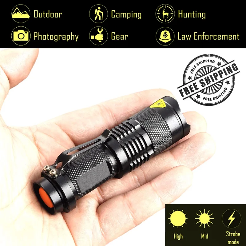 Explorer AK Mini LED Flashlight 2800Lm CREE XPG Q5, Tactical Flashlight ...