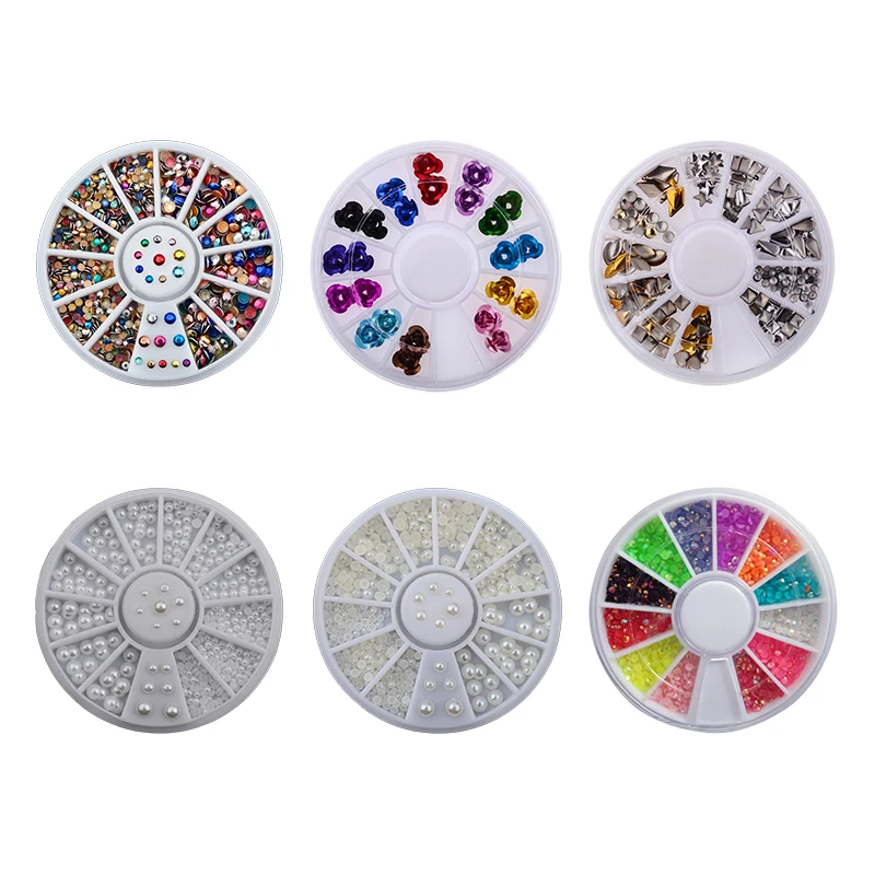 

1 Box Mix Size 3D Nail Art Rhinestones Glitters Acrylic Stones Rhinestones for nails Manicure Nail Art Decoration In Wheel