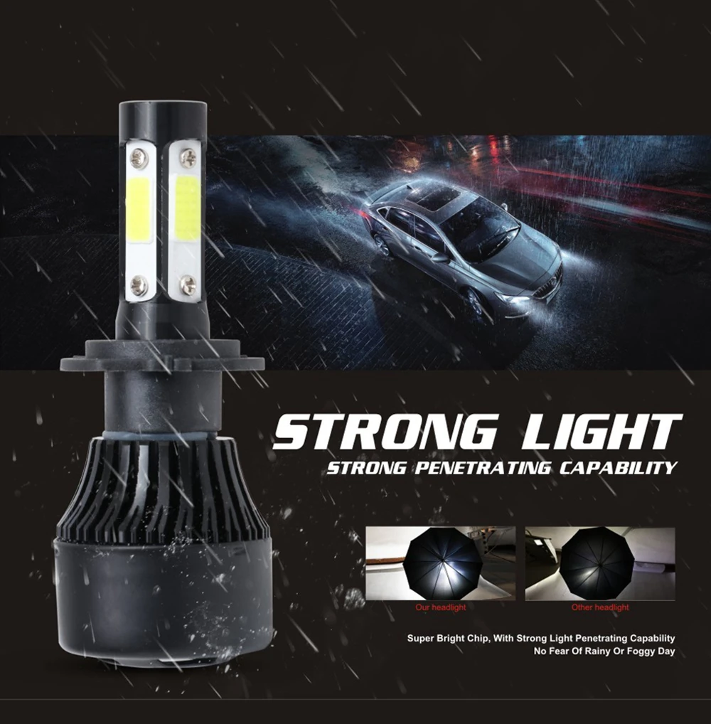 X7 4 стороны светодиодный лампы для передних фар H13 светодиодный автомобилей фары H7 H4 H11 H13 9005 9006 COB HB3 HB4 9012 9004 9007 5202 6000 K 12 V