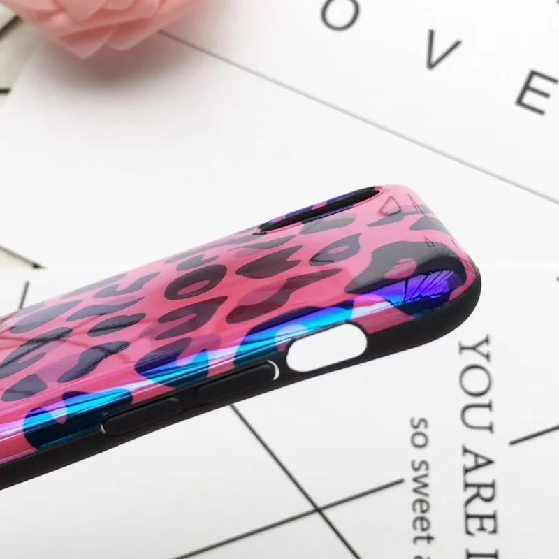 LOVECOM Blu-Ray Phone Case For XS XR XS Max X 8 7 6 6S Plus Laser Rose Red Sexy Leopard Soft IMD Fashion Phone Back Cover Cases