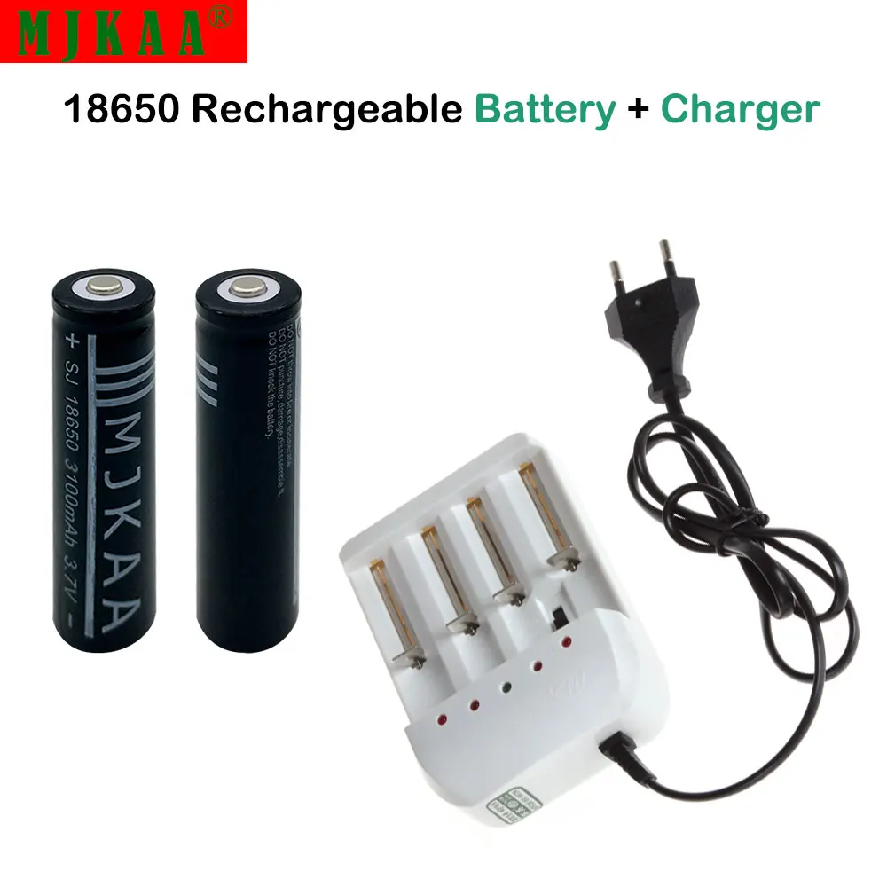 

2pcs 18650 Battery 3.7V 3100mAh Rechargeable li-ion Battery + 1pcs 4 Ports Charger for Batery 18650