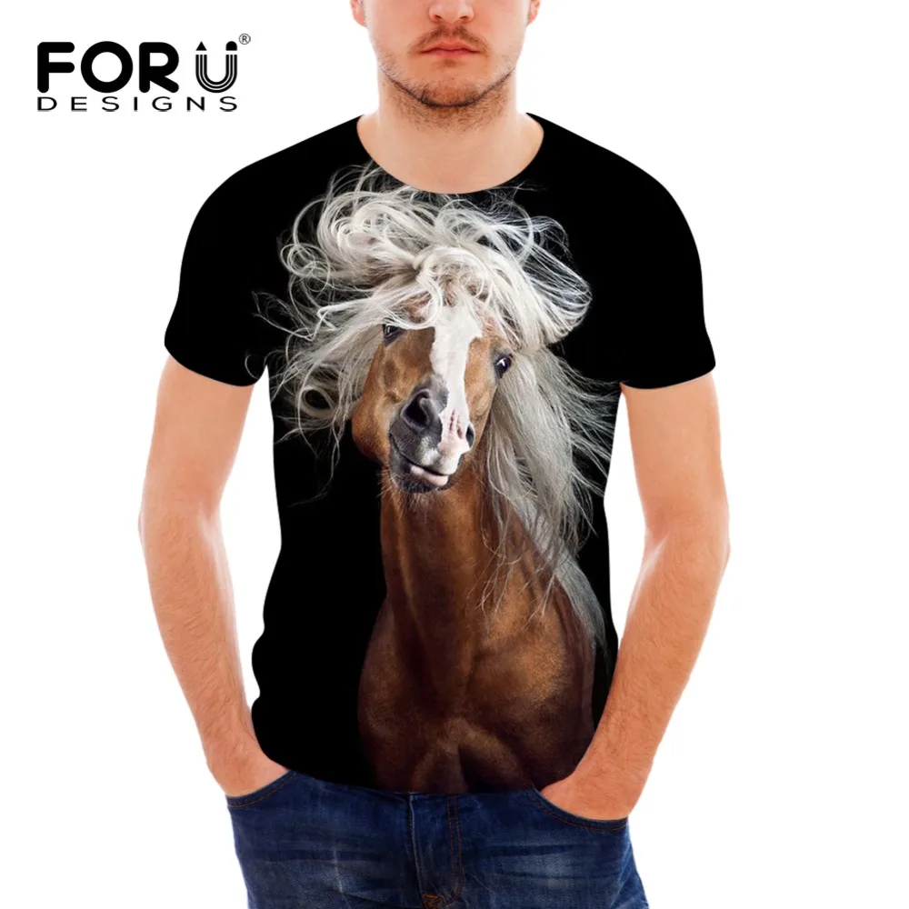 

FORUDESIGNS Cool Horse Printing T Shirt for Men's Boys Sport Running Suits Bodybuilding Designer Animal Short Fitness Sportswear