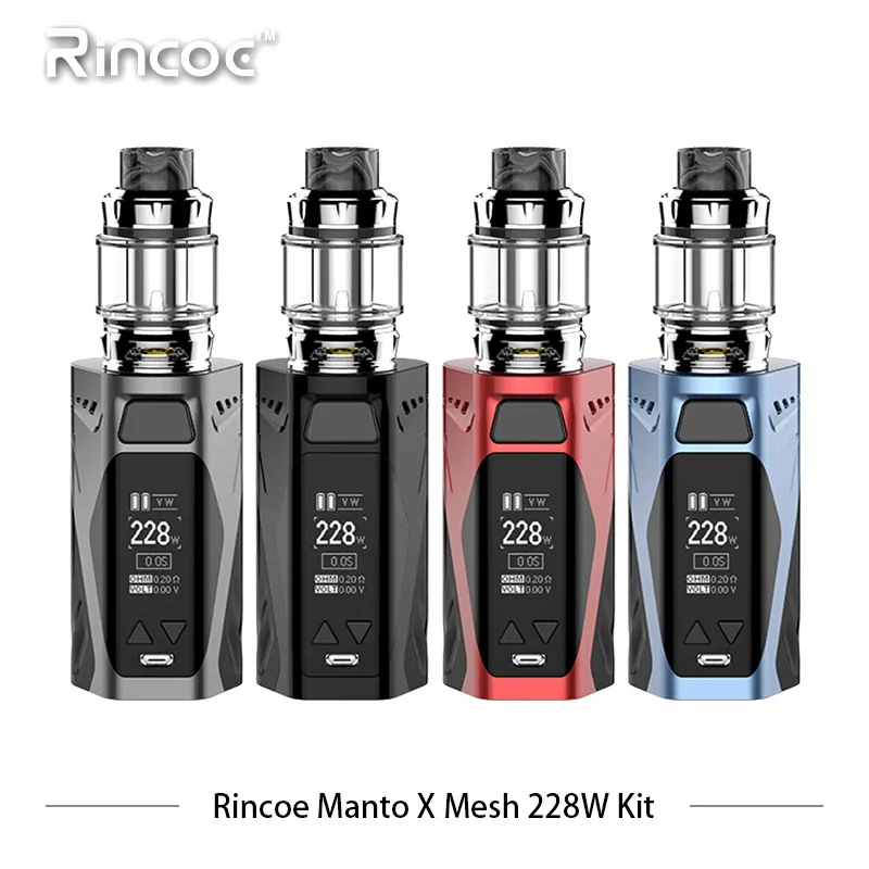 

Origina Rincoe Manto S Mesh 228w Box Mod Kit VW/TC/TCR/BYPASS Mode Electronic Cigarettes with 6ml Metis Mix Tank Mesh Coil Vape