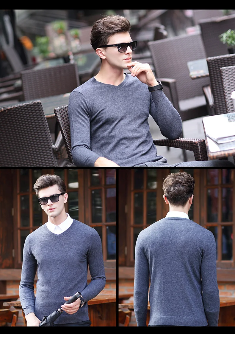 AIRGRACIAS Новинка 2017 года осень модный бренд Для мужчин шерстяной свитер с v-образным сплошной Цвет Slim Fit Вязание Для мужчин свитера пуловеры