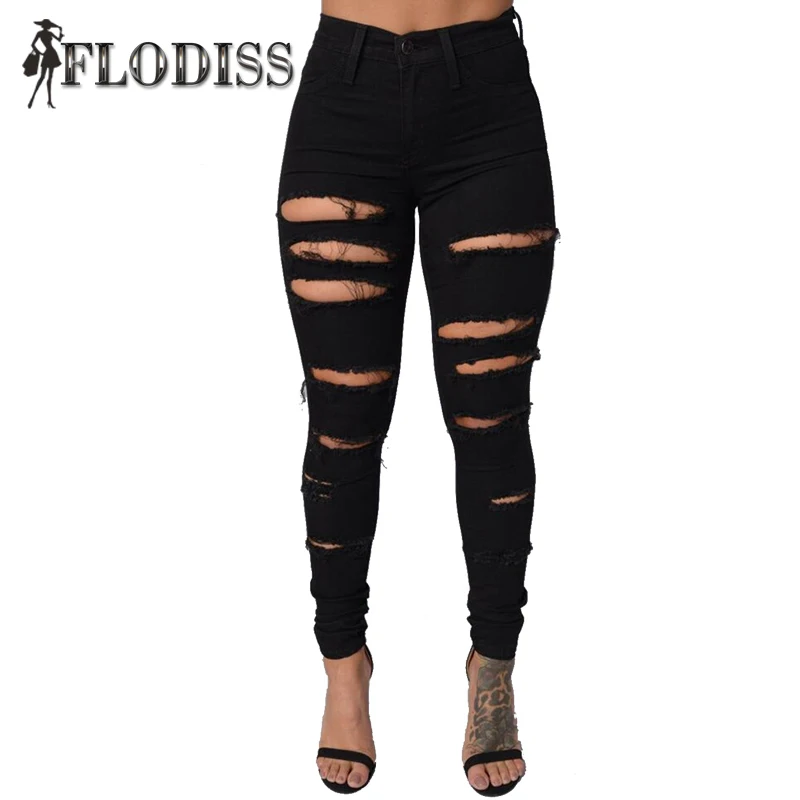 

2017 HOT Explosion Models Summer Fashion Womens Skinny Jeans Casual Ladies Hole Denims Black/White Denim Ripped Jeans For Women