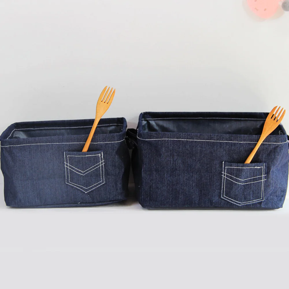 

Foldable Denim Fabric Storage Box Sundry Children's Toy Books Underwear Organizer Cosmetics Storage Box Office Stationery