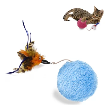 

Electric Pet Cat Toy Magic Automatic Roller Ball Mouse Feather Rolling Ball With Plush Sleeve Dog Cat Toy Automatic Turning
