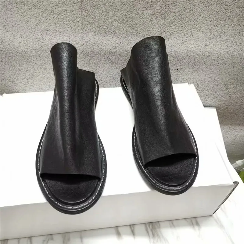 Guidi/ женские тапочки с открытым носком; цвет черный, красный, белый; мягкая обувь из натуральной кожи на плоской подошве; женские модные сандалии-гладиаторы; повседневная обувь