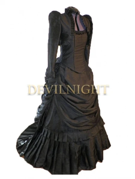 

Black Gothic Victorian Bustle Dress with Long Sleeves Short Jacket
