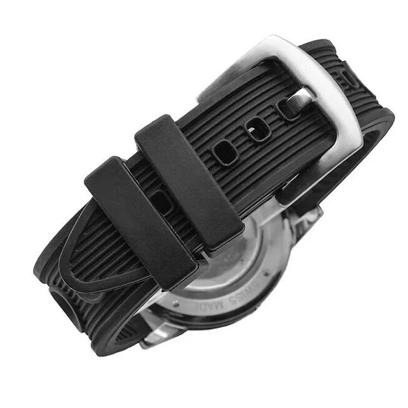 Men's Soft Diving Watch Band with Metal Pin Buckle in Black and Blue Rubber