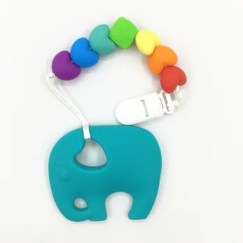 

Silicon baby teether pacifier clip chain newborn dummy holder soft chewable toy with heart beads elephant teetgher clips chain