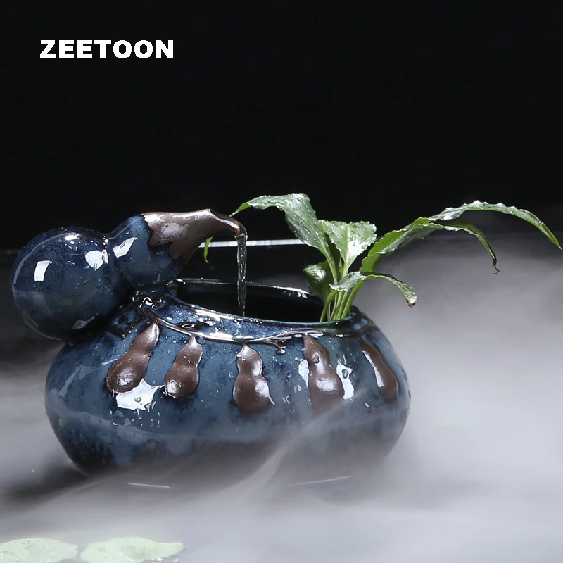 110-240V Vintage Desktop Vase Mini Water Fountain Hydroponics Flower Pot Lucky Office Ornament Feng Shui Humidifier Fish Tank | Дом и сад