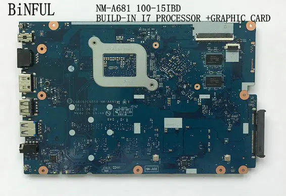BiNFUL доступны 100% новый CG410/CG510 NM-A681 ноутбук материнская плата для Lenovo 100-15IBD встроенный процессор I7 + видеокарта