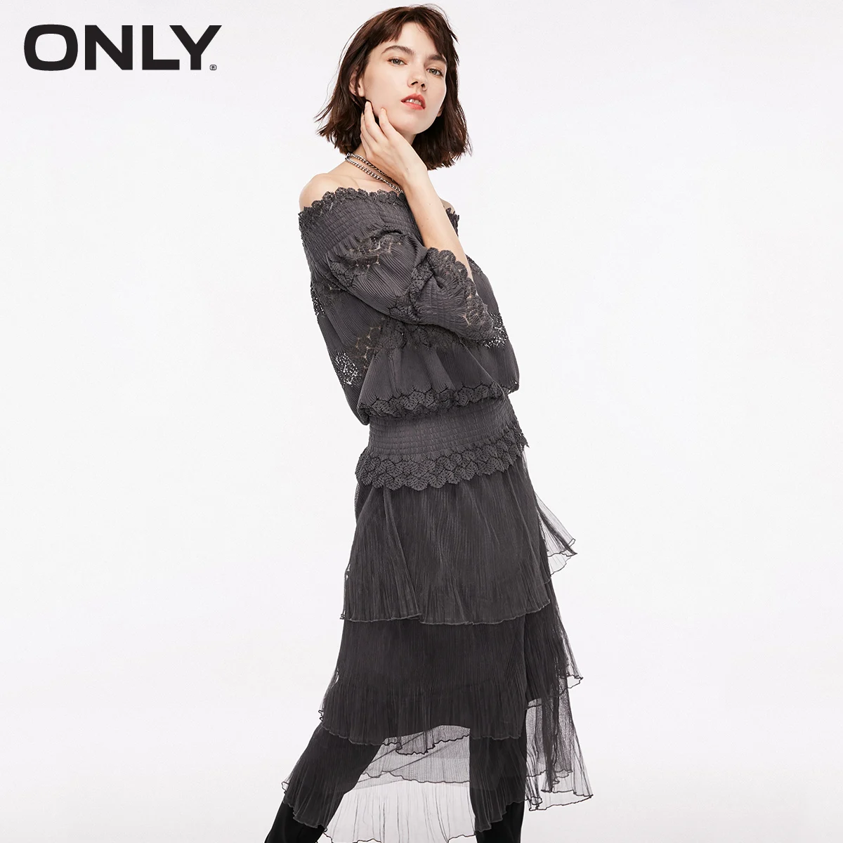 MID GREY MELANGE Только летнее платье с открытыми плечами и вырезом | 118361544 - Цвет: MID GREY MELANGE