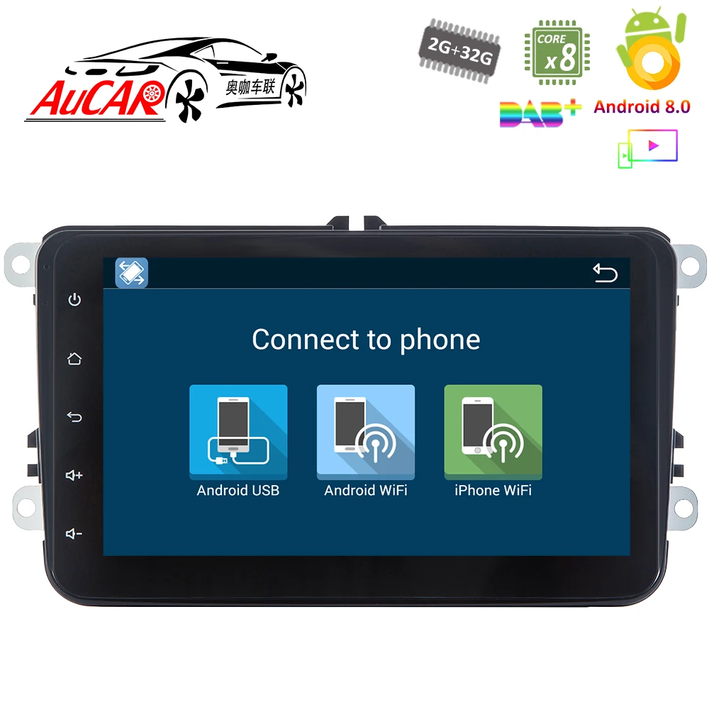 Aucar Android 8,1 " 2 DIN Автомобильный Радио dvd-плеер gps навигация для VW Универсальный scirocco радио с Bluetooth и gps wifi 4G стерео aux