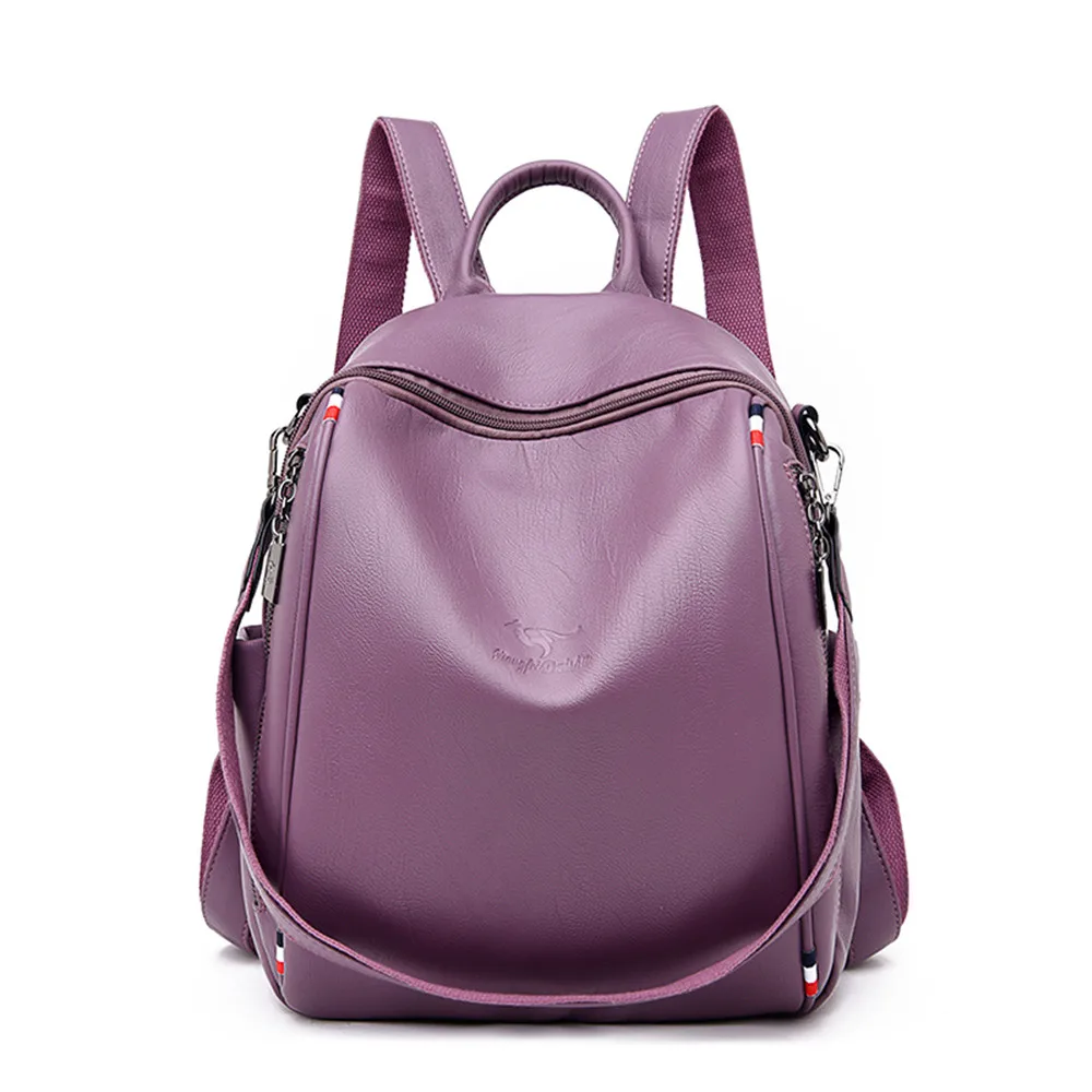 Женский кожаный рюкзак, Mochilas mujer, светильник, роскошные женские сумки через плечо, Sac a Dos, женский рюкзак для путешествий, Одноцветный, новинка - Цвет: Purple