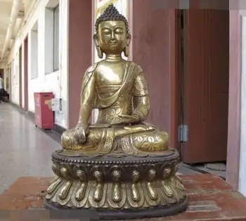 

S06169 11 Tibet Buddhism Temple Copper Bronze Gild Tathagata Sakyamuni Buddha Statue