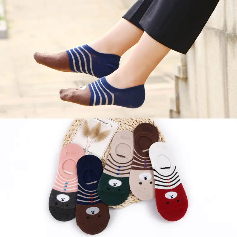

5 Pairs/lot cute socks women antiskid slipper socks with print cute invisble no show socks summer