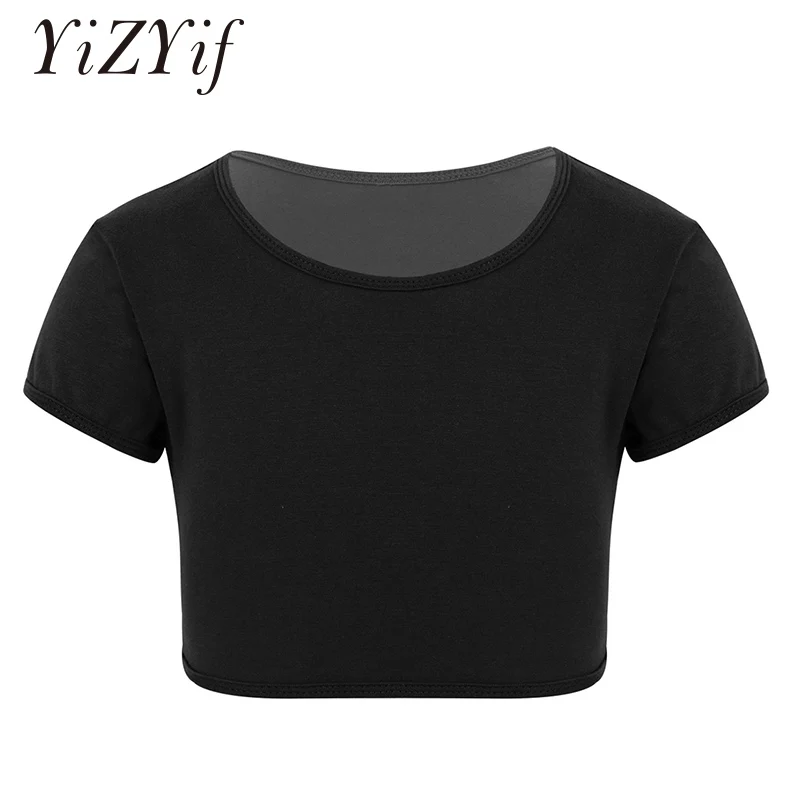 

Girls Belly Dance Crop Top Plain Solid Color Short Sleeves T Shirt Crop Top for Belly Dance Sports Gymnastic Tops Daily Wear