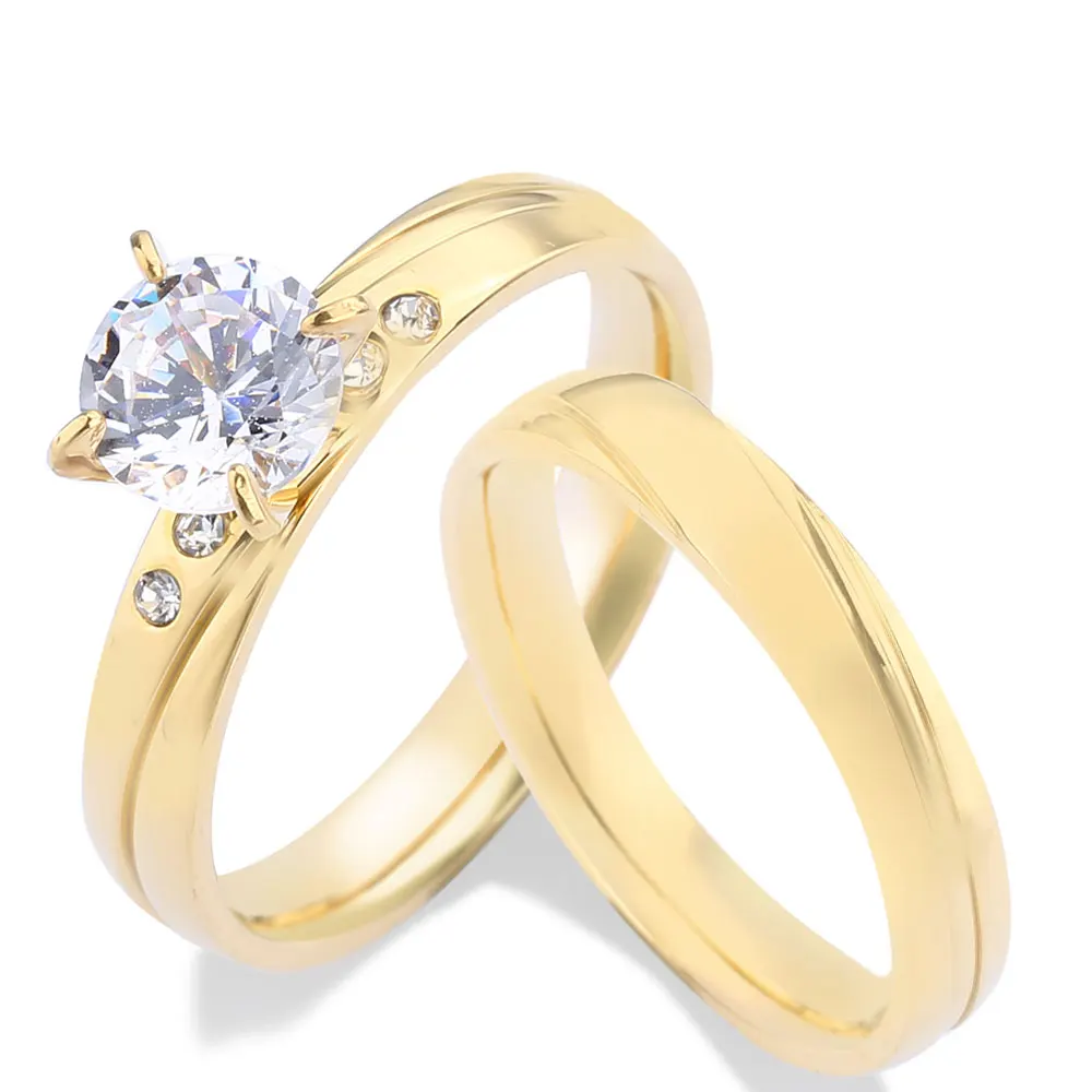 

Stainless Steel Rings 4mm Lovers Couple Rings For Women Big 3A CZ Stone Gold Color Women Wedding Ring Engagement Zircon Line