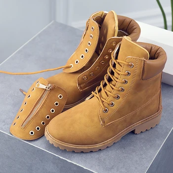 

BZBFSKY 2020 new Brand Women Motorcycle Boots PU Leather Boots Lace up Casual Shoes Woman Ankle Boots Girls Female Botas 36-41