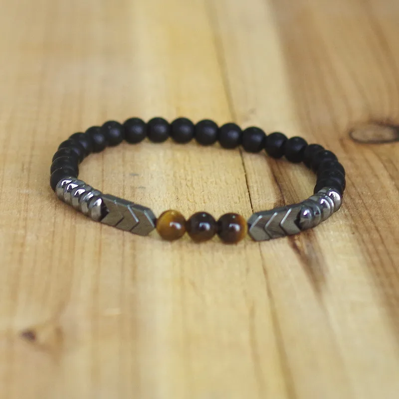 Trendy Natural Matte Black Onyx Tiger Eye Beads Strand Bracelet Arrow Hematite Stone Bracelet Men Best Gift Buddha Jewelry