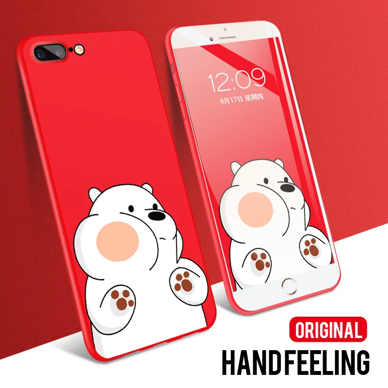 

IIOZO Cute Bear Case for iphone 7 8 Frosted Matte Hard Plastic Red Phone Back Cover Case For Apple Iphone 7plus 8plus