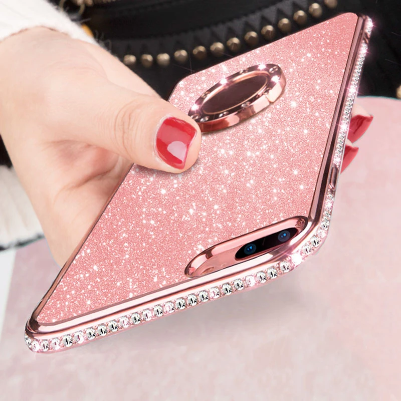 

Bling Diamond Case For Samsung Galaxy A6 A8 A7 2018 S10 Lite S8 S9 Plus Finger Ring Cover for iPhone X XR XS Max 7 8 6 6S Plus