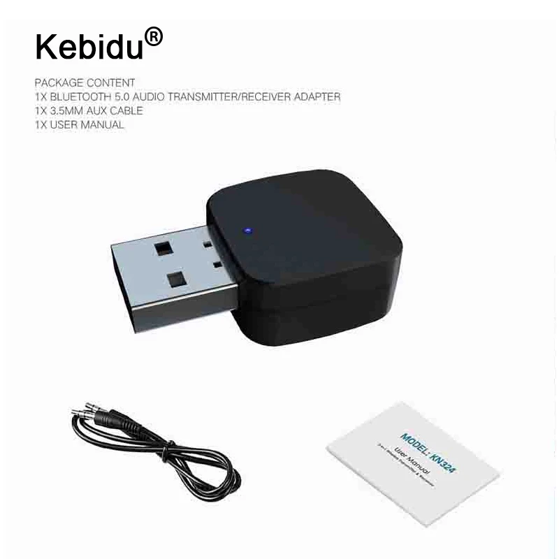 

kebidu 2 IN 1 Bluetooth 5.0 Receiver Transmitter Bluetooth Wireless Adapter Audio With 3.5MM AUX Audio Stereo For Home TV MP3 PC