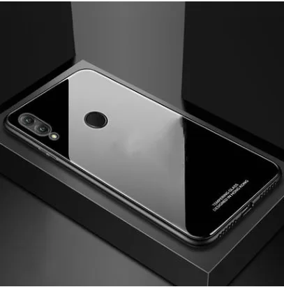 Стеклянный чехол для Xiao mi 9 mi 9 SE mi 8 mi 8 Lite Play F1 силиконовая рамка+ стеклянная крышка на Xio mi Red mi Note 7 Fundas Red mi GO Coque - Цвет: Черный