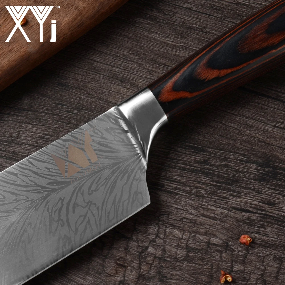XYj высококачественный набор кухонных ножей из нержавеющей стали с держателями ножей точилка для ножей цветная деревянная ручка инструменты для фруктов, рыбы, мяса