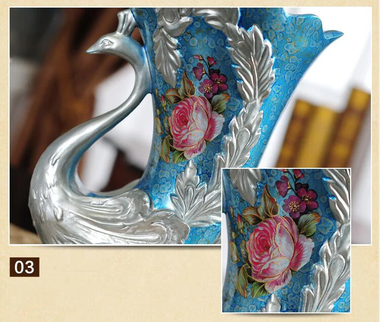 Европейские Роскошные смолы павлин ваза для дома гостиной кофе настольные статуэтки ремесла украшения феникс птица поддельные цветочные украшения