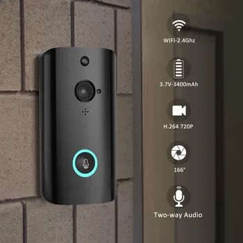 

Hot 720P Black Wifi Smart Night-Vision Wireless Security Doorbell,Smart Visual Intercom Recording Remote Home Monitoring