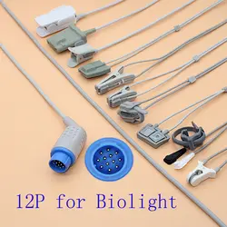 Совместимый кабель датчика Biolight 12pin Spo2 для взрослых/детей/новорожденных/ветеринарный, палец/ухо/ноги/лоб зонд кабель