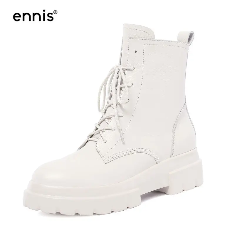 Beige ENNIS/; зимние Ботинки Martin; женские ботильоны из натуральной кожи; ботинки на платформе и каблуке со шнуровкой; зимняя обувь на плоской подошве; цвет черный, бежевый; A8196 - Цвет: Beige