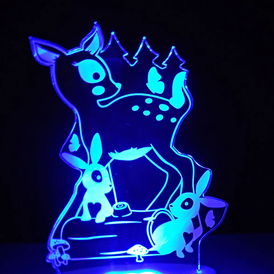 

Home Decor Night Light 7 Colors Visual 3D Animal Small Deer Little Rabbit Moulding Desk Lamp Led Bedside Sleep Cartoon Usb Light