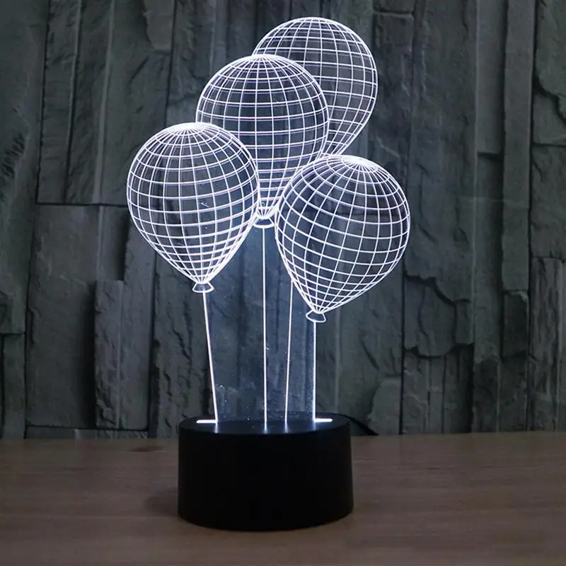Creative 3D USB LED Lamp Visual Desk Light Effect Colorful Touch Switch Balloon Shape Night Table Light(Four Balloon