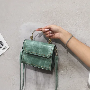 

New fashion retro metal car sewing thread stereo small square bag solid color simple wild metal handle shoulder slung handbag